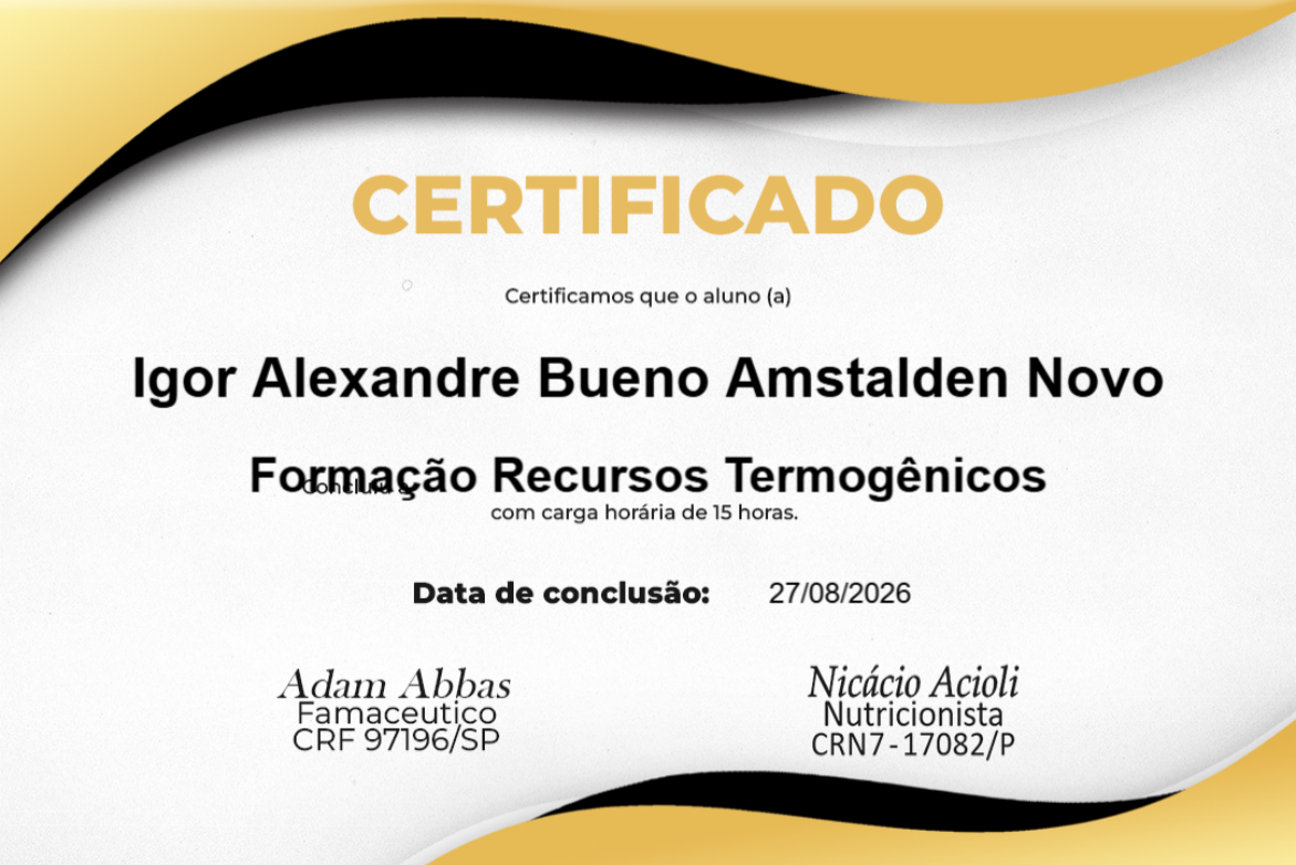 Certificado de Formação Recursos Termogênicos, em nome de Igor Amstalden